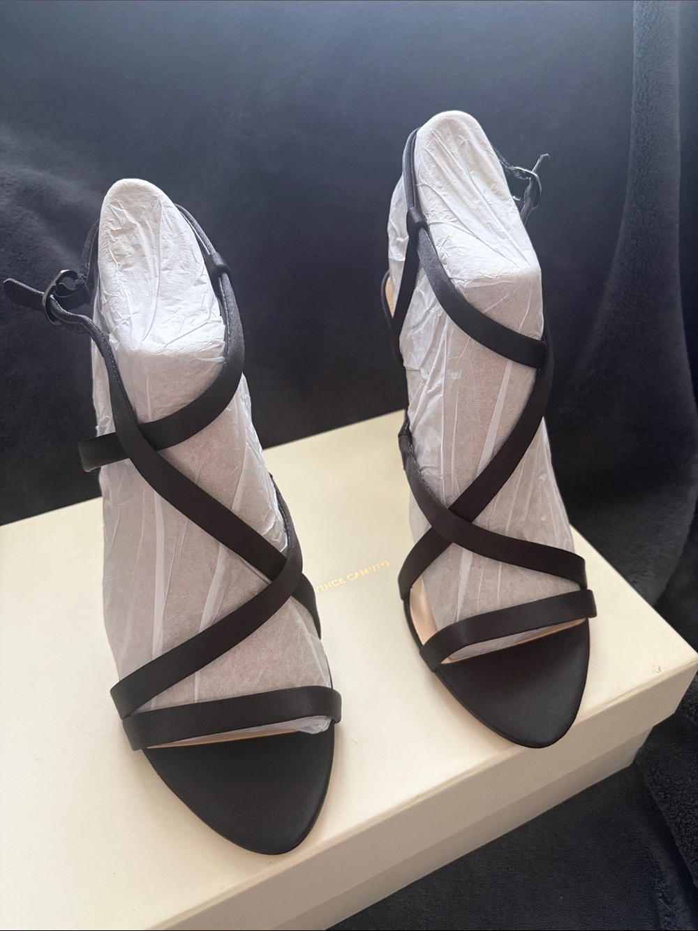Vince Camuto IMAGINE Black Deluxe Satin Heels